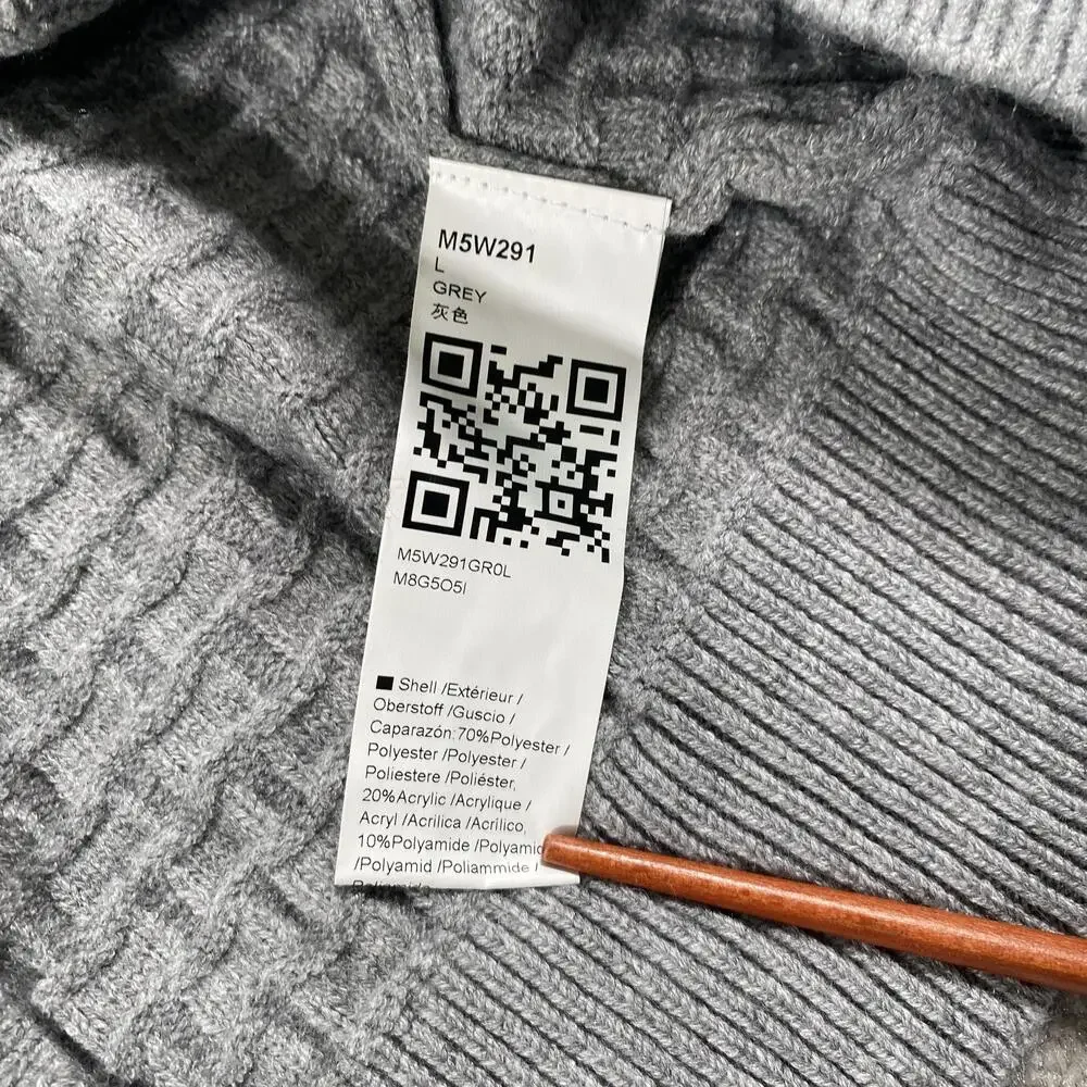 Runcati Sweater Mens Large Gray 1/4 Zip Mock Neck Waffle Knit Pullover Casual